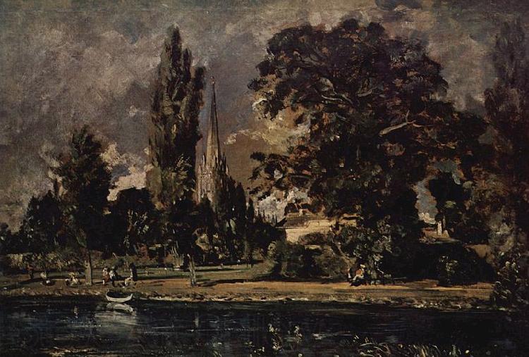 John Constable Die Kathedrale von Salisbury vom Flub aus gesehen, mit dem Haus des Archidiakonus Fischer, Skizze France oil painting art
